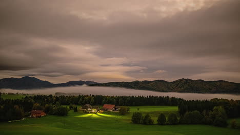 day to night time lapse of a valley near the attersee in the austrian alps