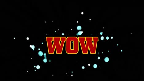 animación del texto wow sobre puntos azules que caen sobre un fondo oscuro