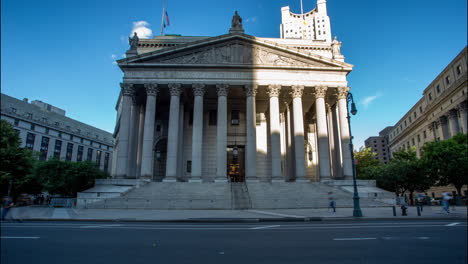 front view of a neoclassical courthouse building with columns