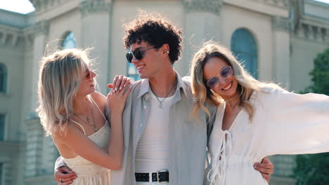 group of friends enjoying a sunny day in the city