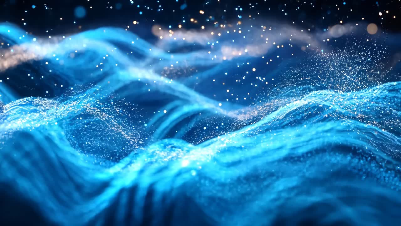 A blue wave with a lot of sparkles in it. The sparkles are scattered all over the wave, giving it a dreamy and ethereal appearance