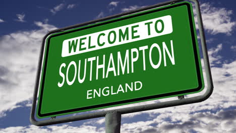 welcome to southampton, england, uk city road sign, realistic 3d animation