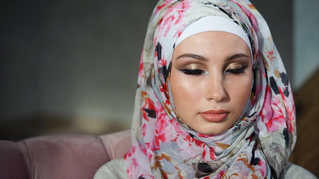 Woman Wearing a Stylish Floral Print Hijab