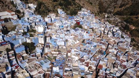 aerial: chefchaouen blue city in morocco