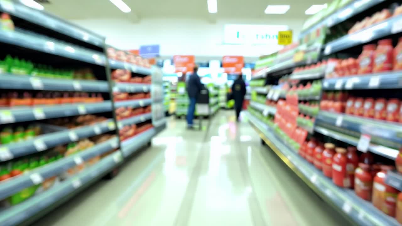 A supermarket aisle with a blurred background