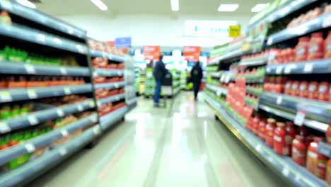 a supermarket aisle with a blurred background