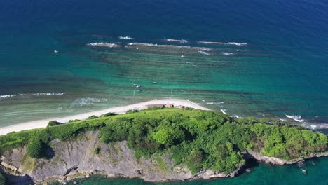 drone flying over beautiful bird island, ngwe saung beach, myanmar