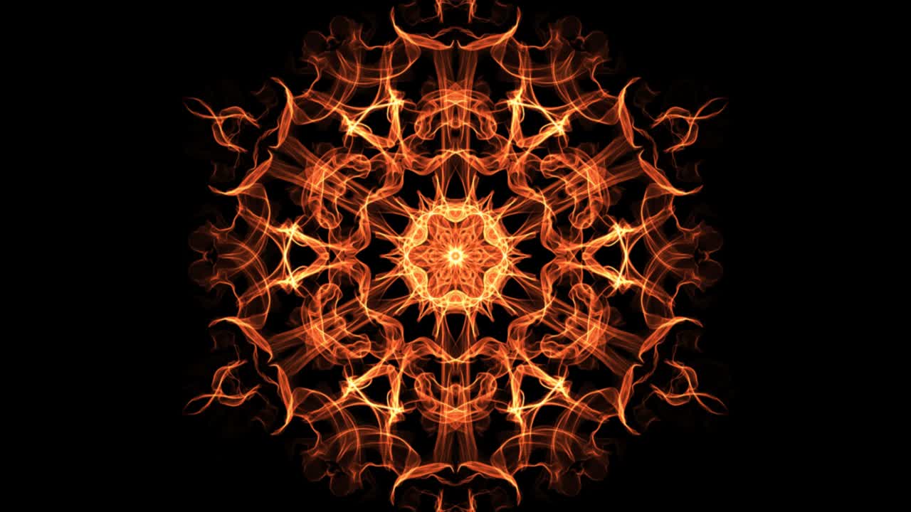 fractal hexagonal naranja con movimiento de túnel, video abstracto en naranja, rojo y amarillo, bonita forma simétrica mandala