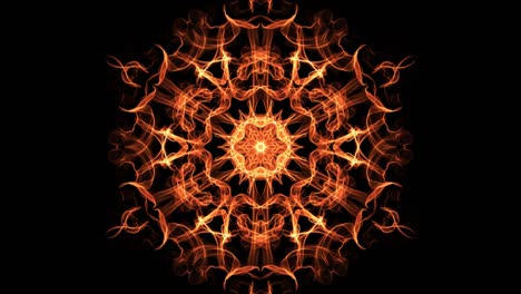 hexagonal orange fractal with tunnel motion, abstract video in orange, red and yellow, nice symmetric shape mandala