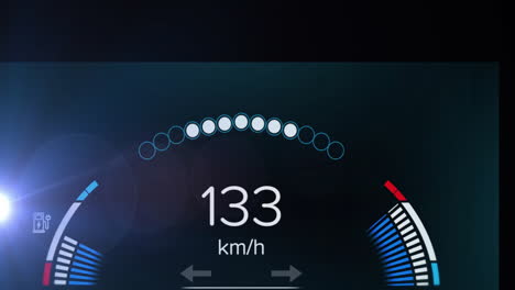 animation of changing numbers and loading circles in speedometer against black background