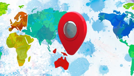 animación del pin de ubicación rojo rebotando sobre el mapa del mundo