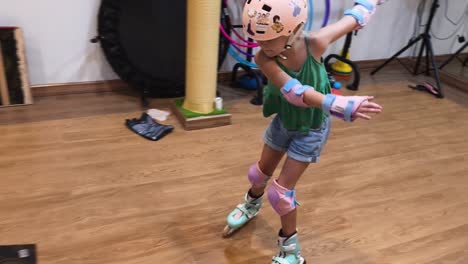 young girl learning to roller skate