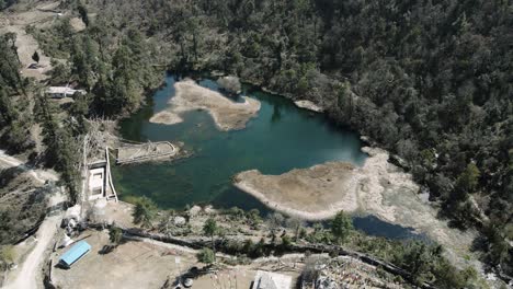 drone view of mountain parbati lake in gatlang, rasuwa, nepal.