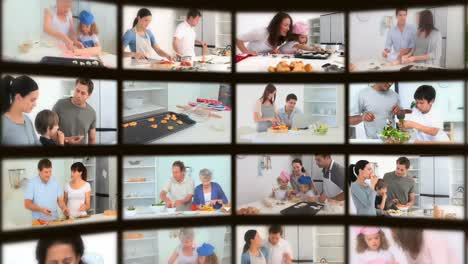 montage of happy people in the kitchen