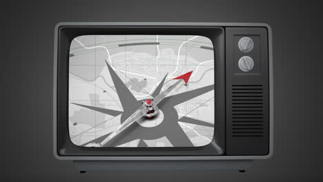 televisión con una brújula