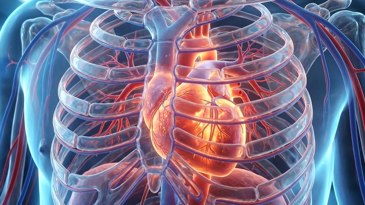 Animazione medica 3D di un cuore umano che batte