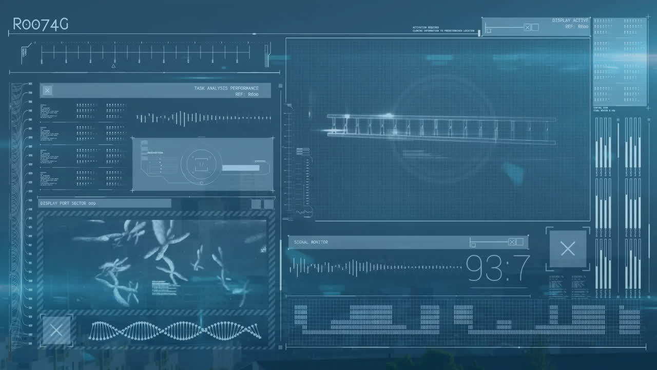 DNA analysis and data visualization animation over scientific interface