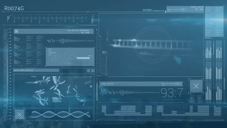 dna analysis and data visualization animation over scientific interface