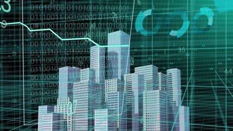 animation of financial data processing over city