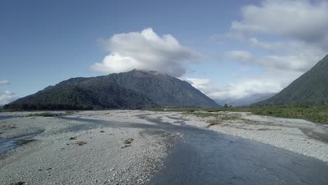 scenic mountain landscape with river and clouds