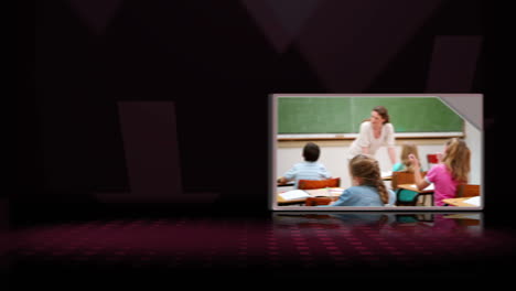 three videos of a classroom against a black background