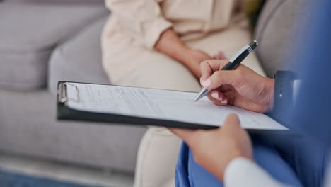 Senior-woman,-nurse-or-clipboard-writing