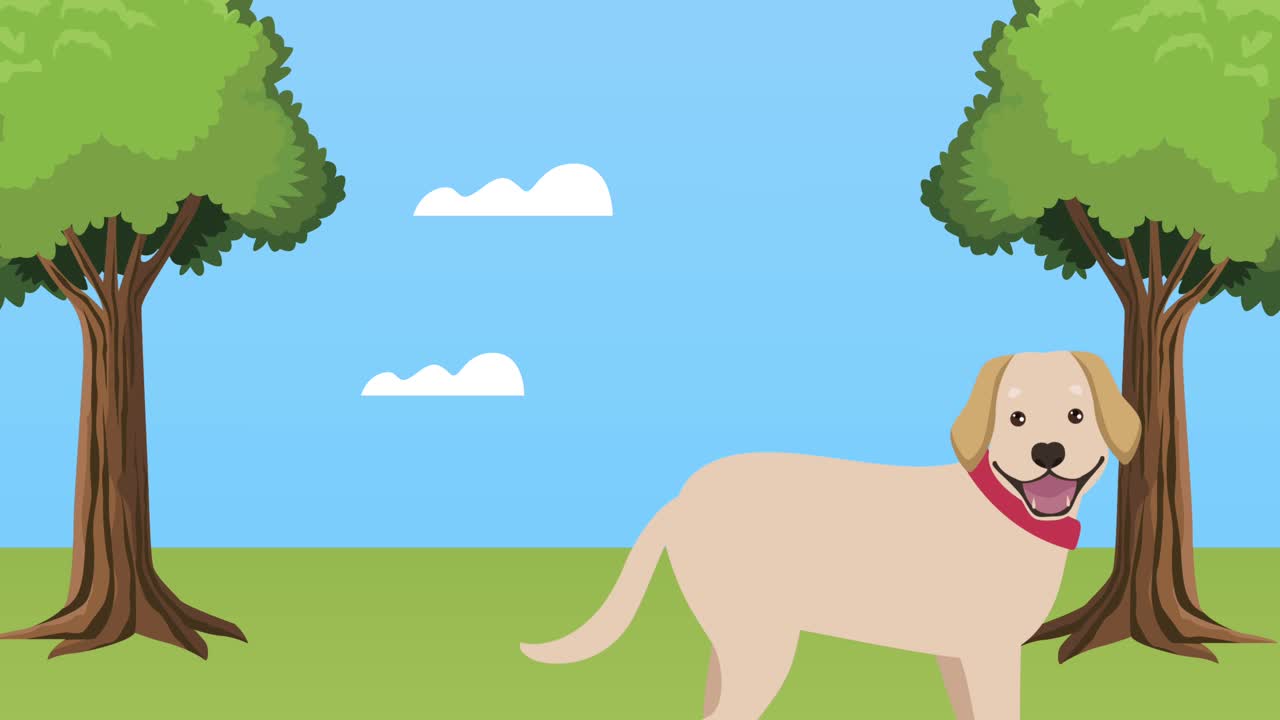 golden retriever mascot in the park animation