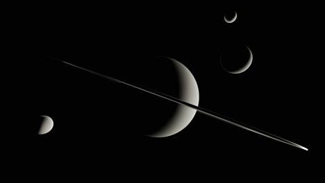 moon orbiting around saturn planet in deep space. 3d animation
