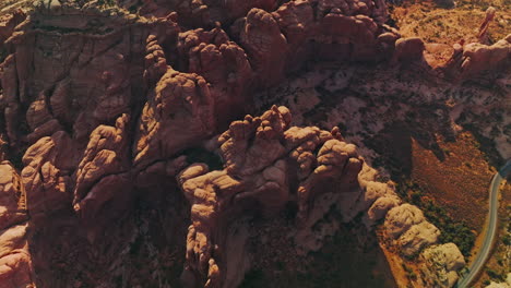 amazing weird-shaped tops of canyons. impressive rocks of arches national park in utah, usa on sunny daytime.