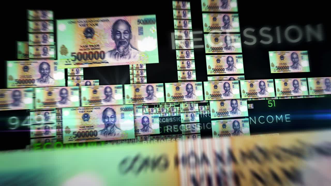 Vietnam Dong money banknotes seamless loop flight