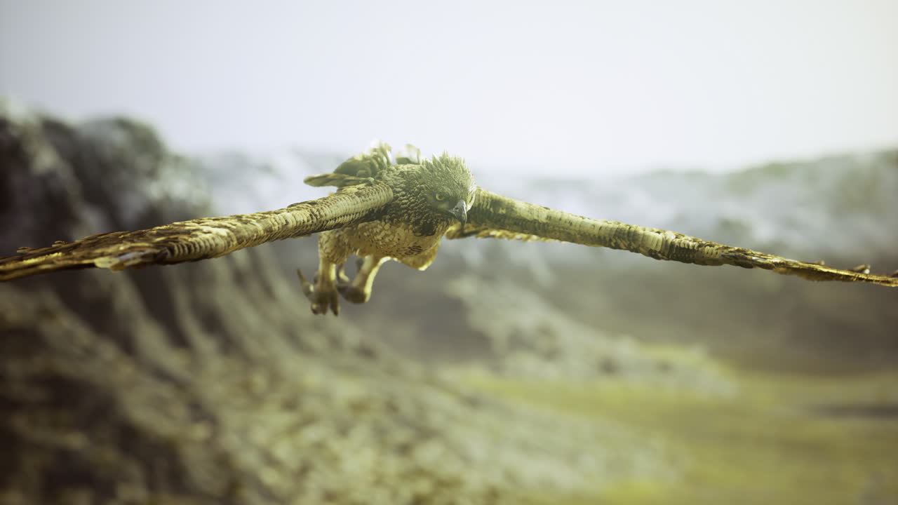 Eagle soaring above rugged mountains with stunning landscape backdrop