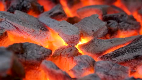 Close-up-of-burning-charcoal-with-fire-Glowing