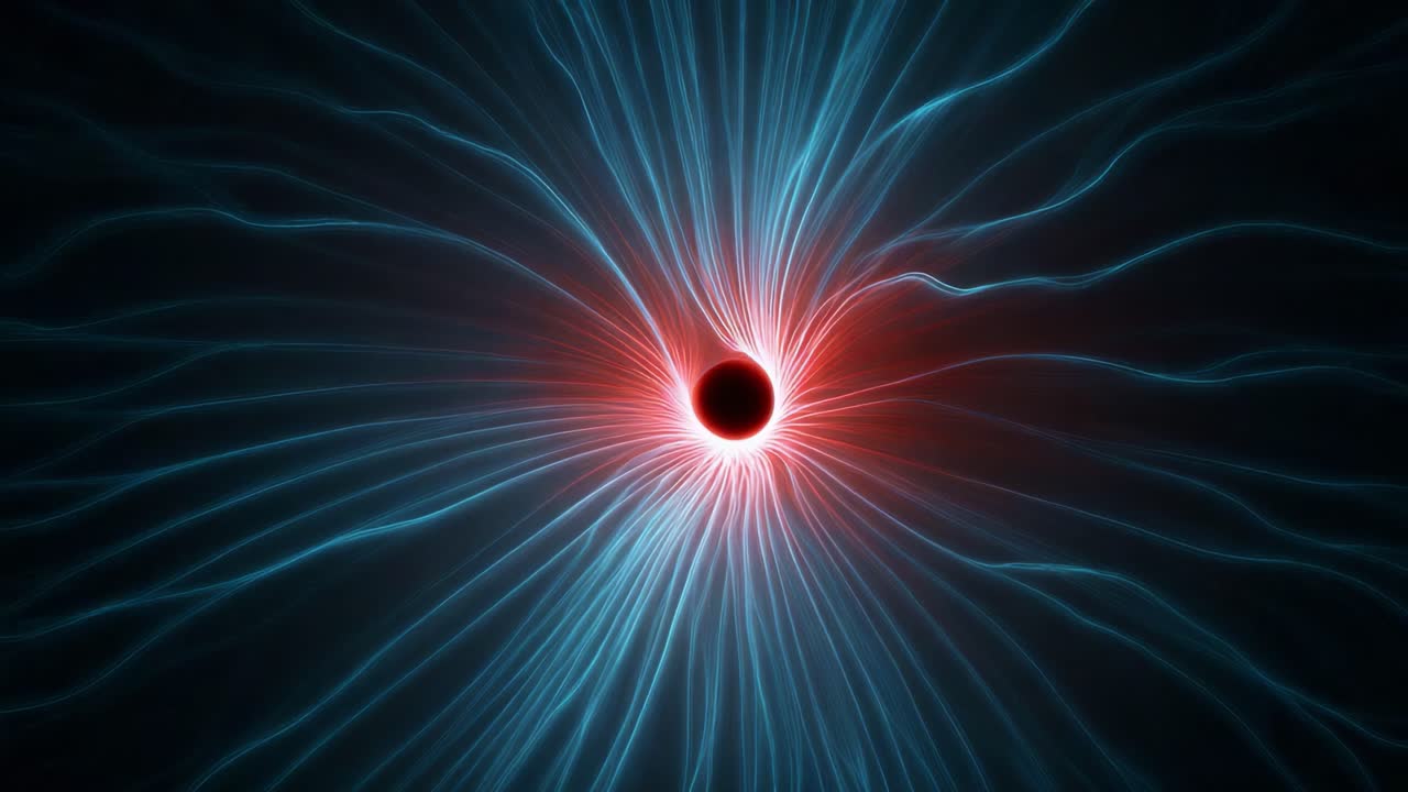 A Stunning Visual Representation of Energy Flow Around a Central Dark Sphere, Illustrating the Dynamics of Magnetic Fields and the Interplay of Light and Darkness in Abstract Form