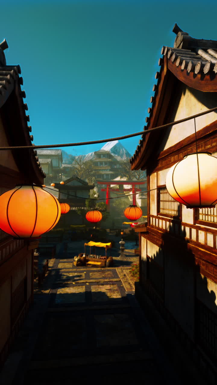 pueblo japonés tradicional con linternas