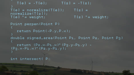 Animation-of-data-processing-over-wind-turbines-and-sky-with-clouds