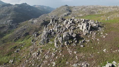 drone fly above rock bound formation in north portugal famous peneda geres national park