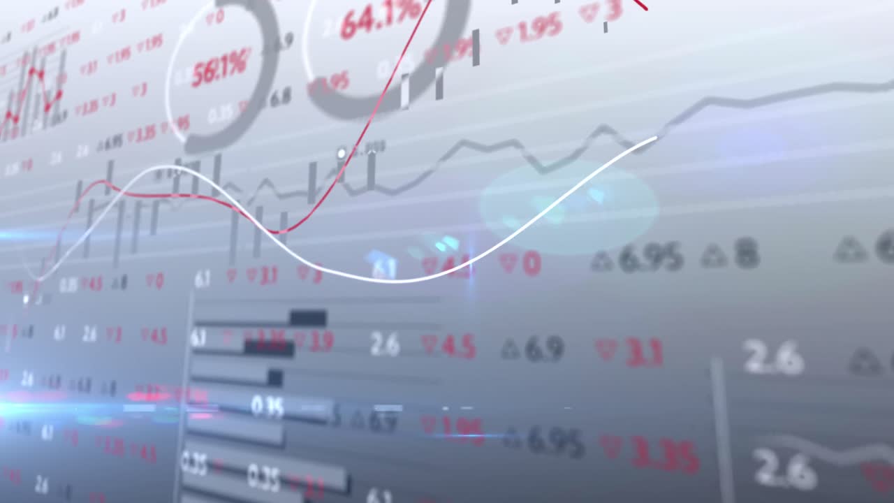 Animation of stock exchange display board with graphs and numbers changing