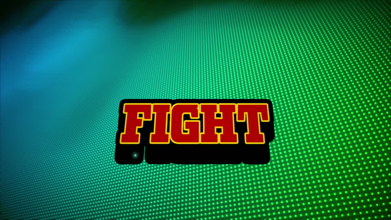 파란색과 초록색 배경에 싸움 텍스트의 애니메이션