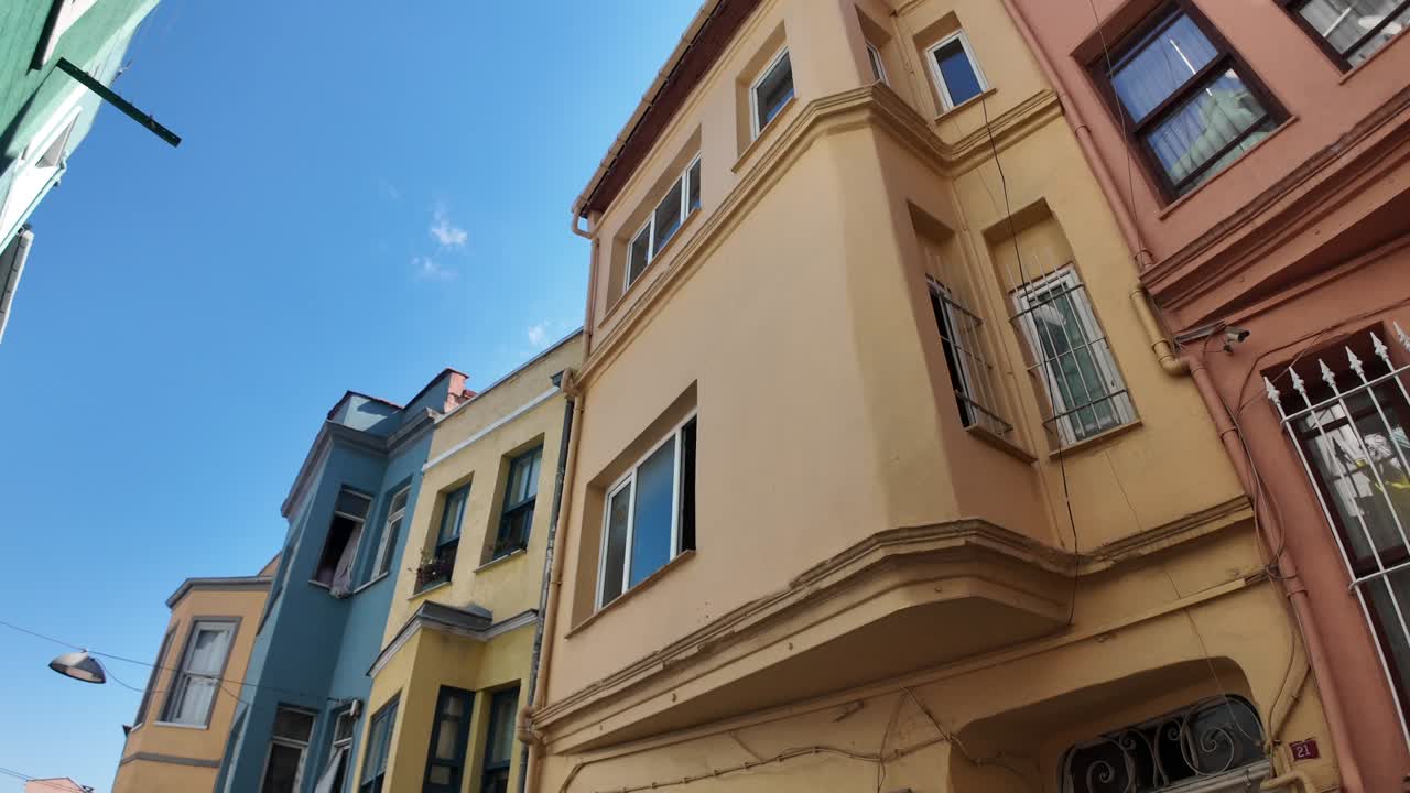 Colorful buildings with a clear blue sky