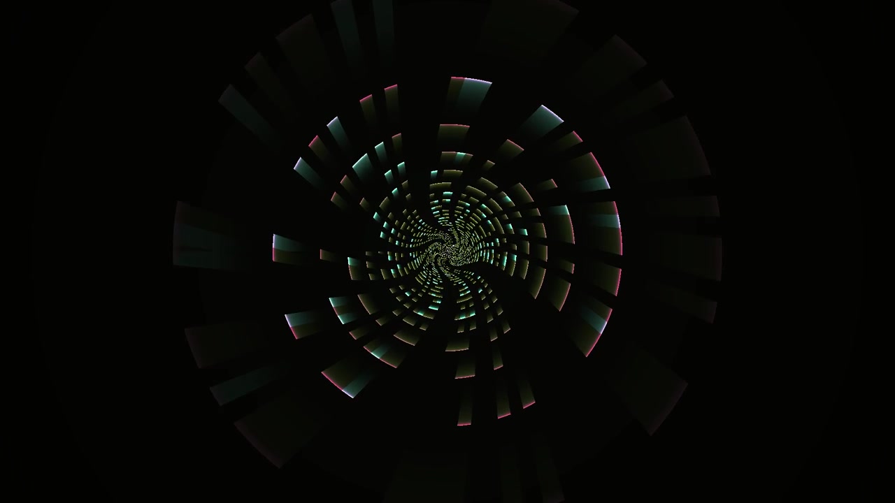 Abstract Rotating Spiral Tunnel with Colorful Glowing Lights