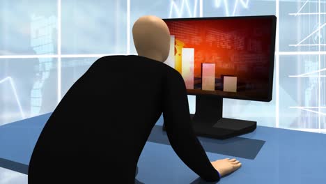 gráficos animados que presentan un hombre en 3d mirando el mercado de acciones en declive