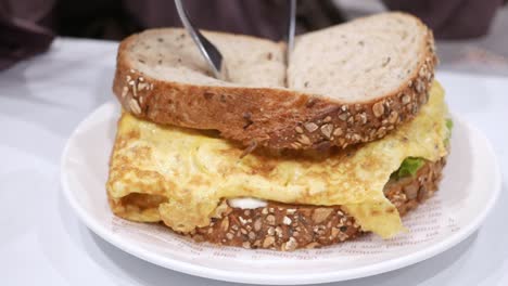 sándwich de huevo y patatas fritas en el plato de cerca