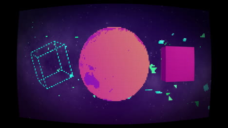 animation of globe and cubes moving over black background