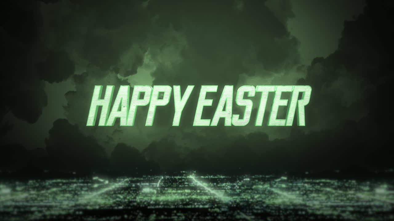 Happy Easter on night city with green light