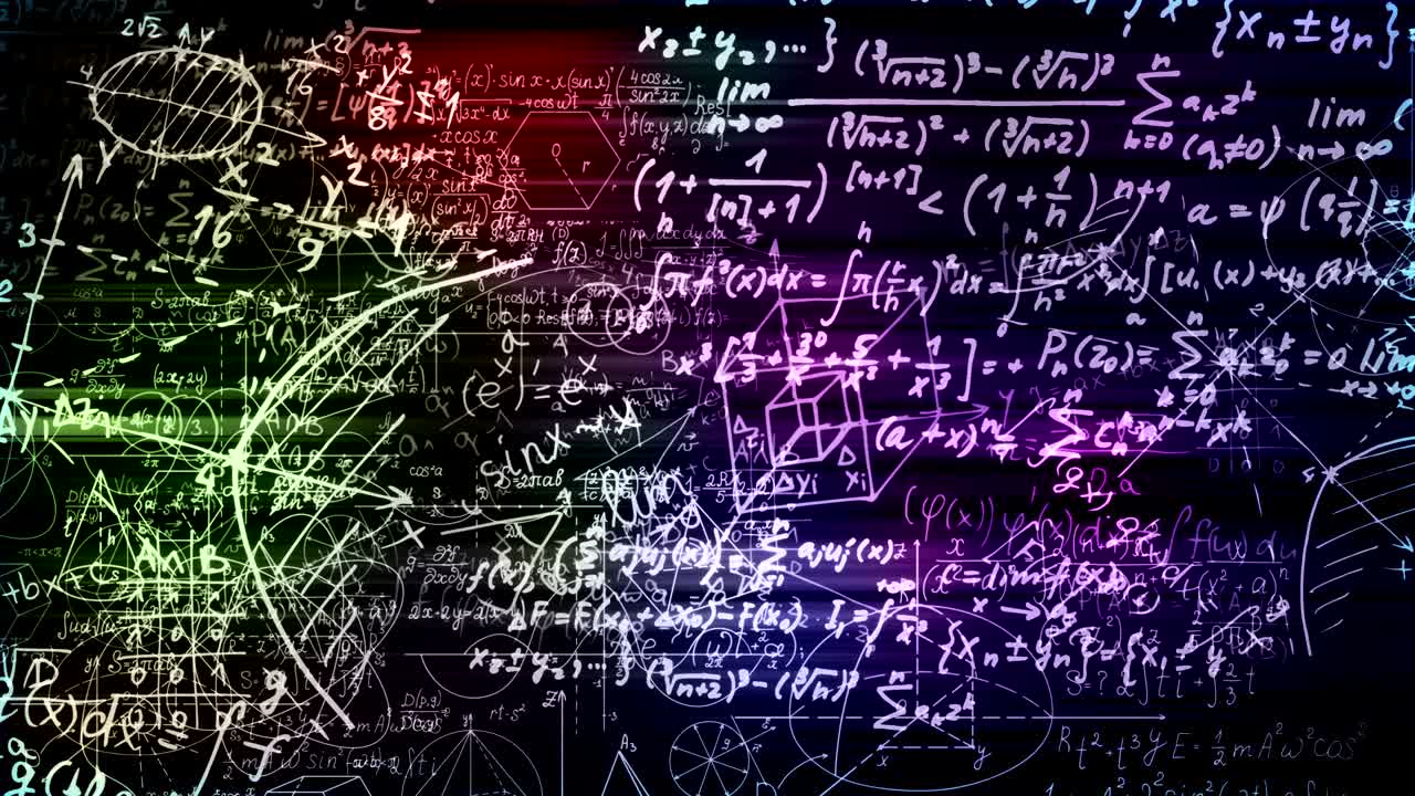 las fórmulas matemáticas abstractas se mueven en el espacio virtual. en bucle