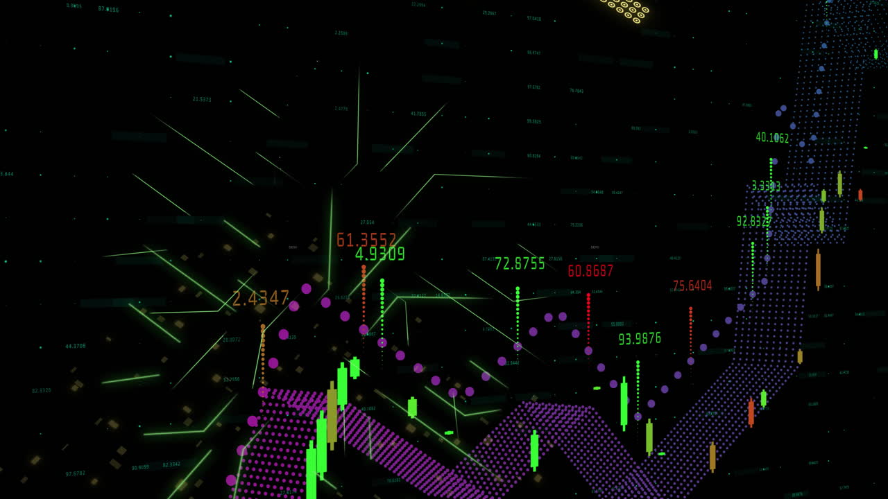 animación del procesamiento de datos financieros en el fondo de la placa de circuitos