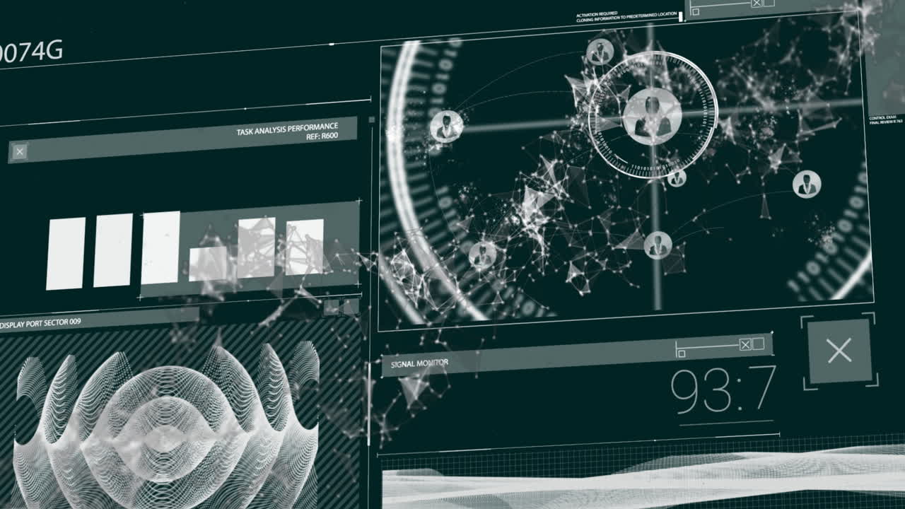 animación de la interfaz con el procesamiento de datos sobre la estructura de adn giratoria contra un fondo negro