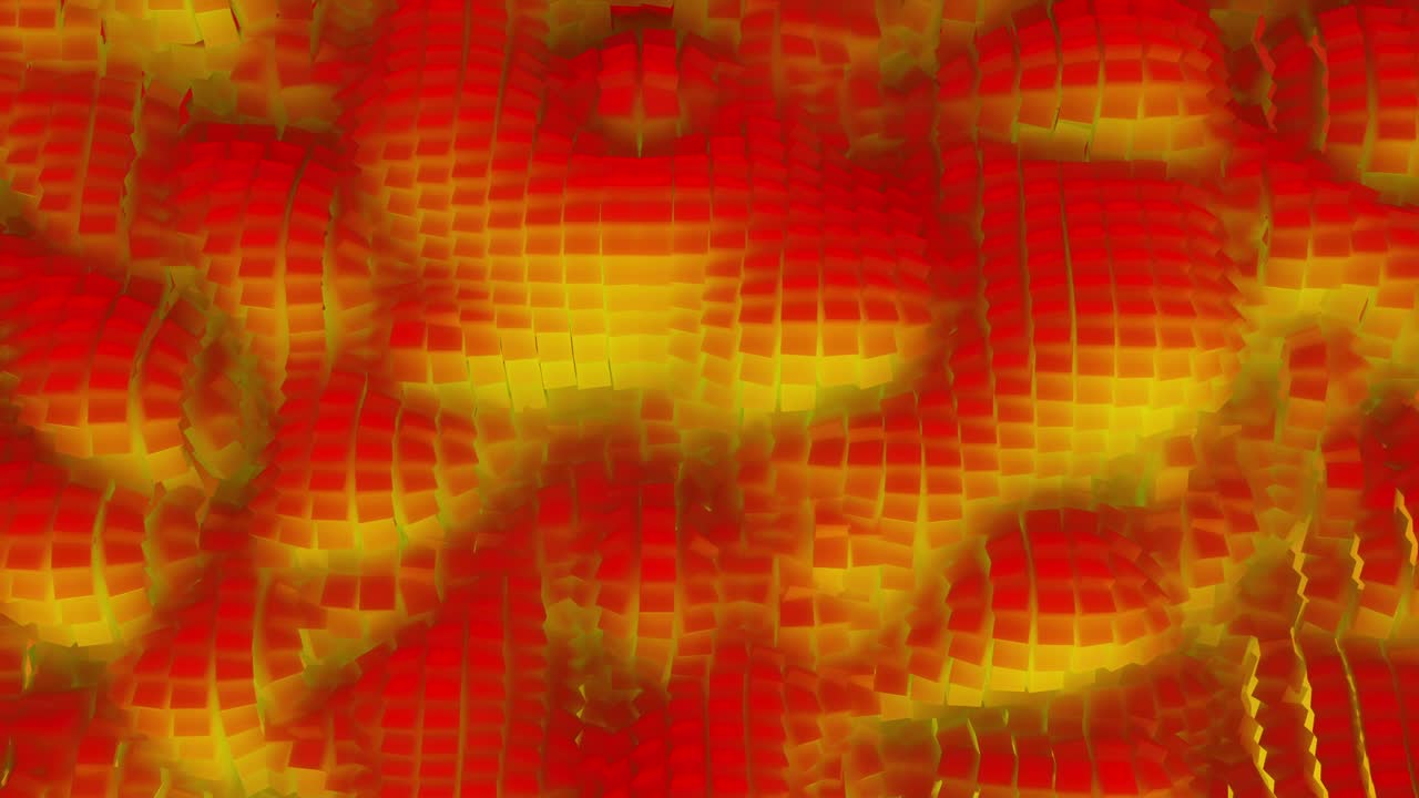 Sfondo 3D astratto a forma cubica in loop. Superficie ondulata con increspature e bolle. Texture vibrante di tendenza, tessuto alla moda, design grafico, texture animata con rilievi.