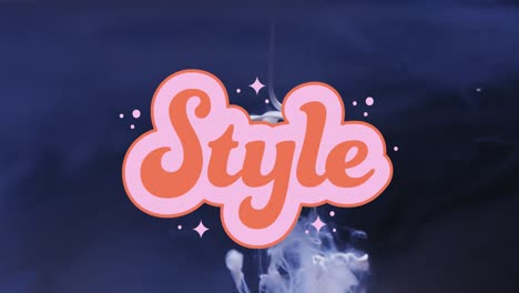 animation of style text over white liquid on blue background