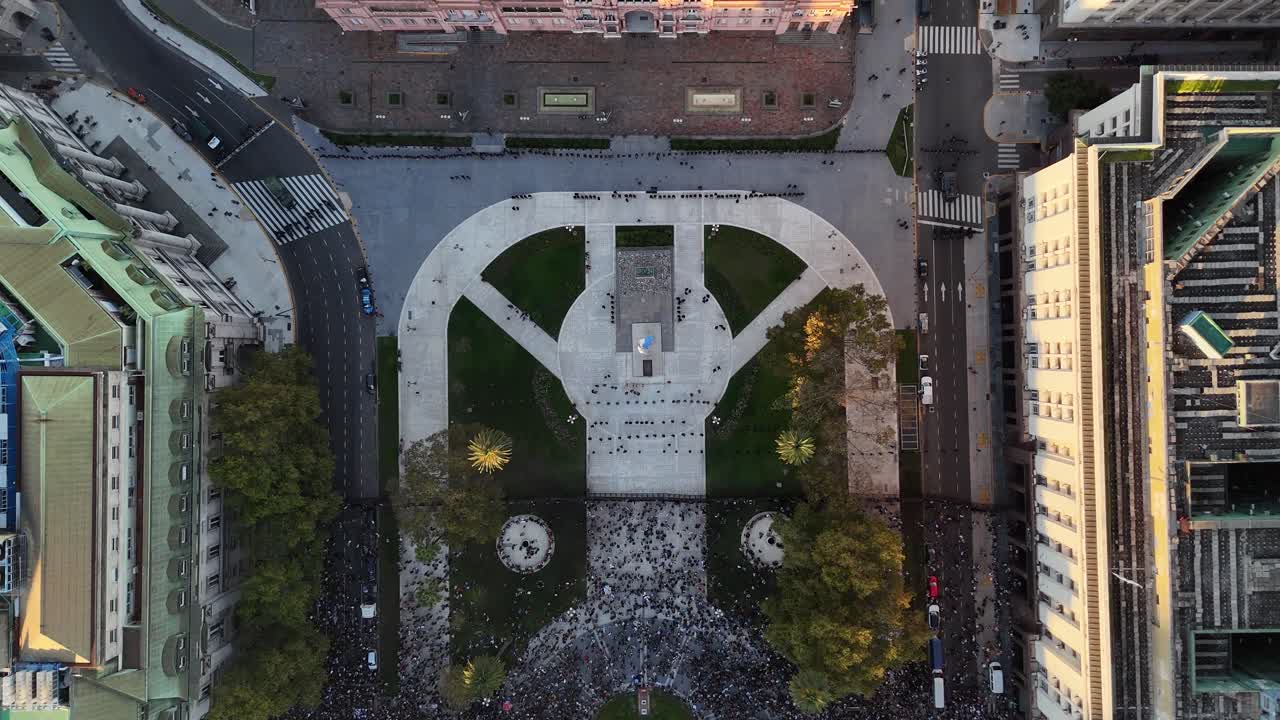 Demostration in Argentina against President Milei, top down view, police on the street. Plaza de Mayo, Buenos Aires, Argentina